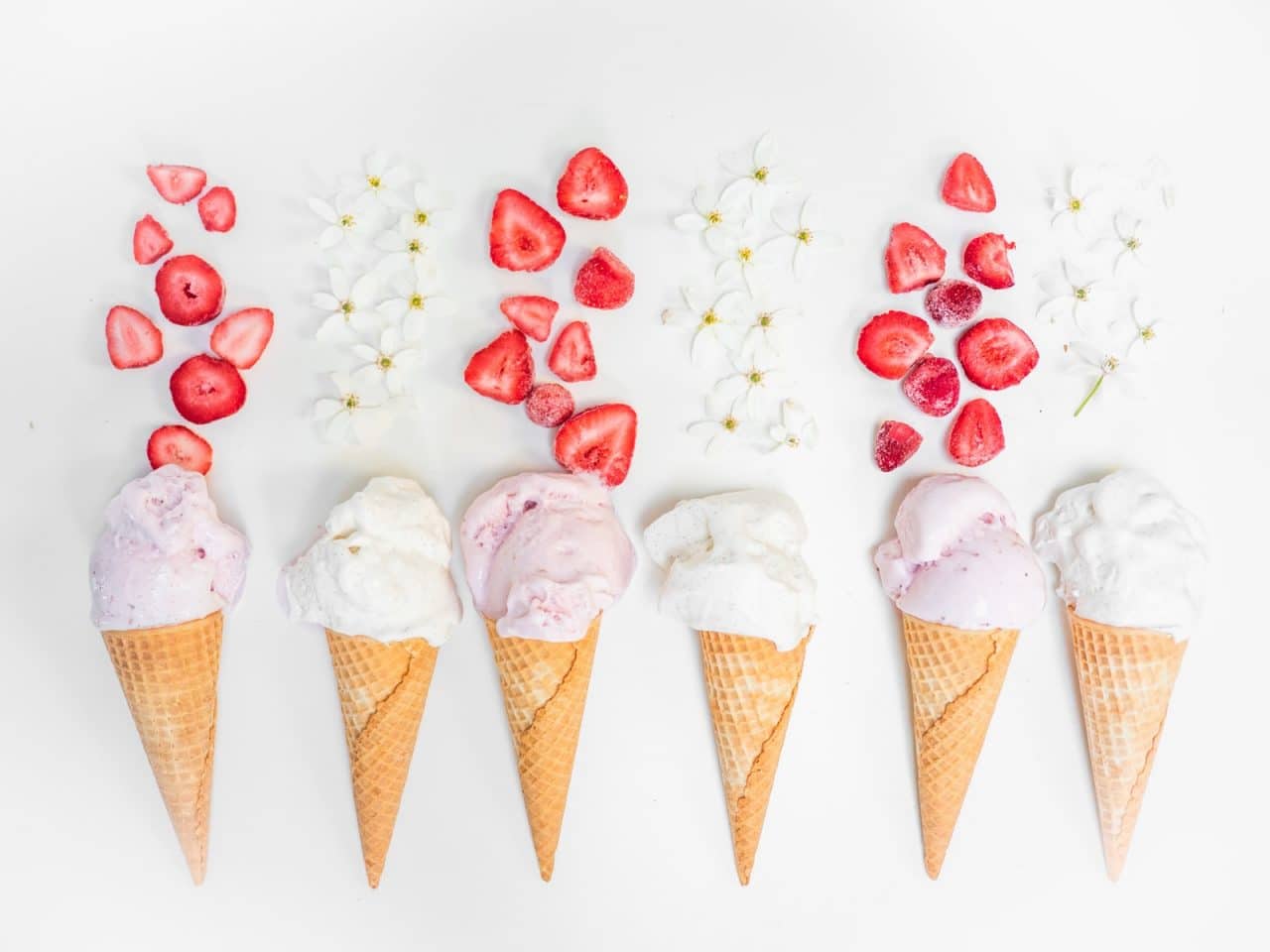 ice cream with strawberry on cone